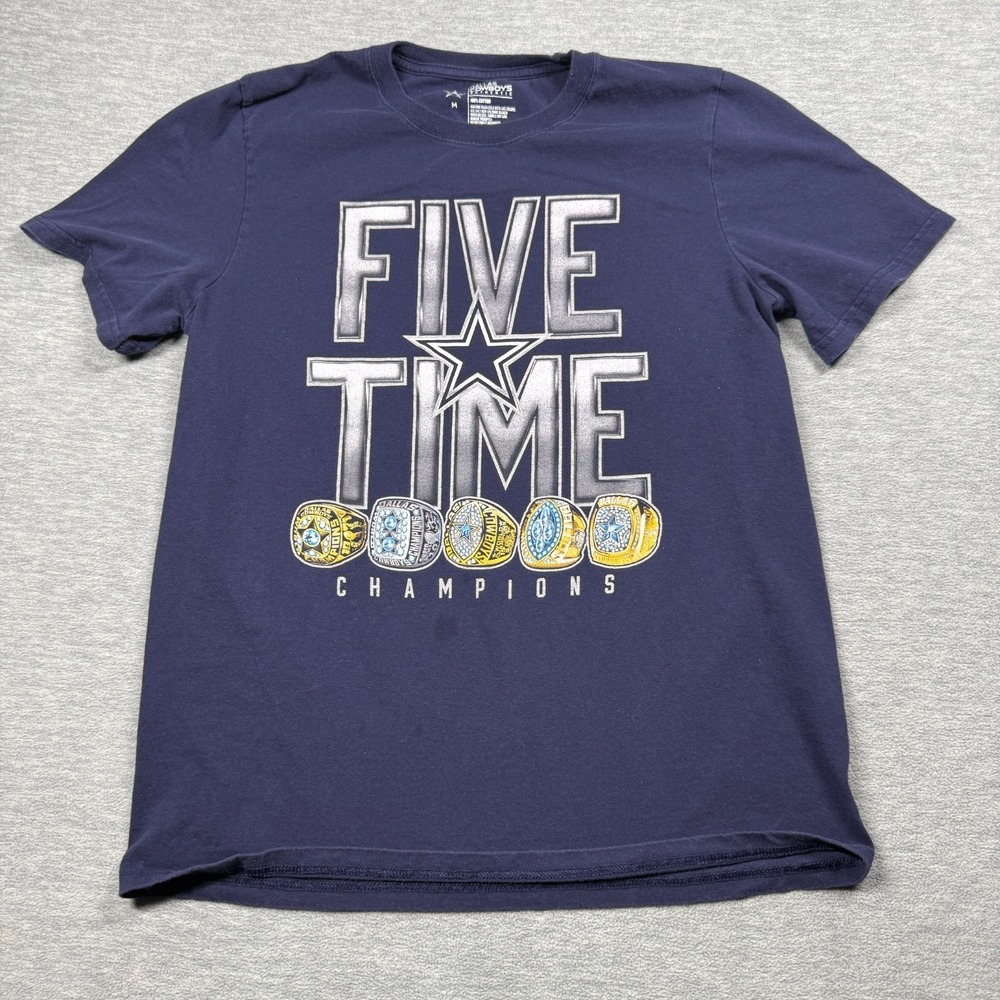 Dallas Cowboys T-Shirt Mens Medium Blue NFL Five Time Champions Super Bowl Rings